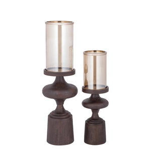 Candle Holder – Mango Wood Base, Glass Cylinder, Brown Color, L – Wertin | PTMD