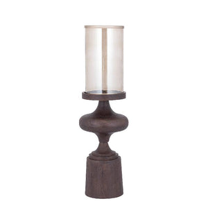 Candle Holder – Mango Wood Base, Glass Cylinder, Brown Color, L – Wertin | PTMD