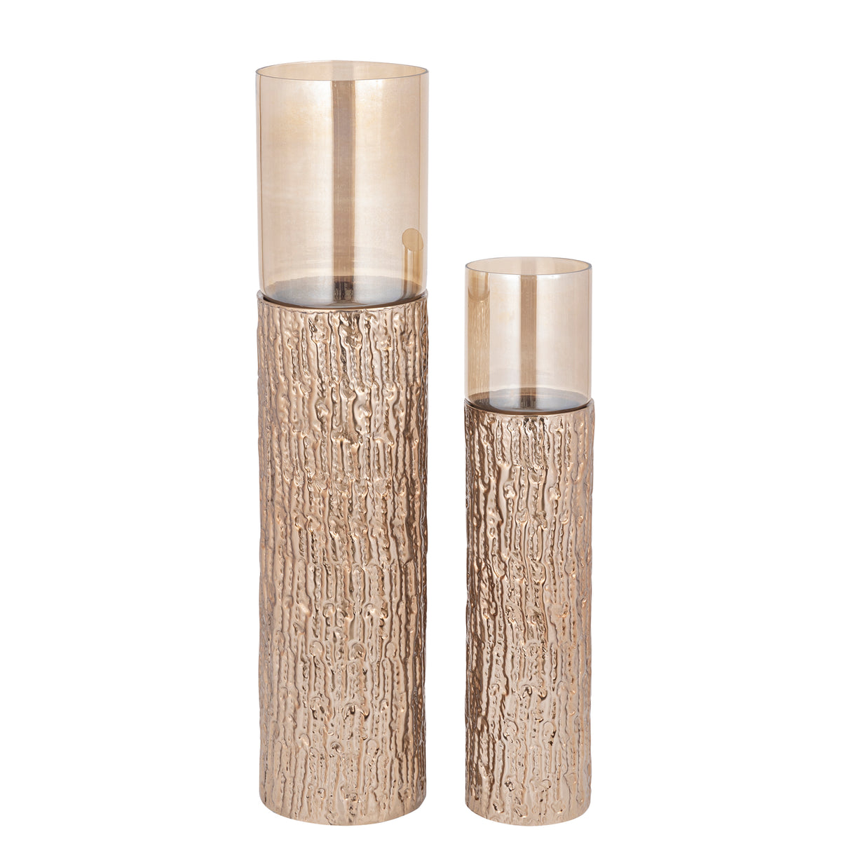 Windlicht – Braun Goldfarbenes Eisengestell, Bernstein Lüster Glas, Bodendesign, S – Rezy | PTMD