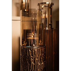 Windlicht – Braun Goldfarbenes Eisengestell, Bernstein Lüster Glas, Bodendesign, S – Rezy | PTMD