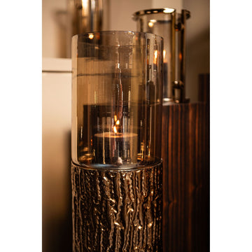 Windlicht – Braun Goldfarbenes Eisengestell, Bernstein Lüster Glas, Bodendesign, S – Rezy | PTMD