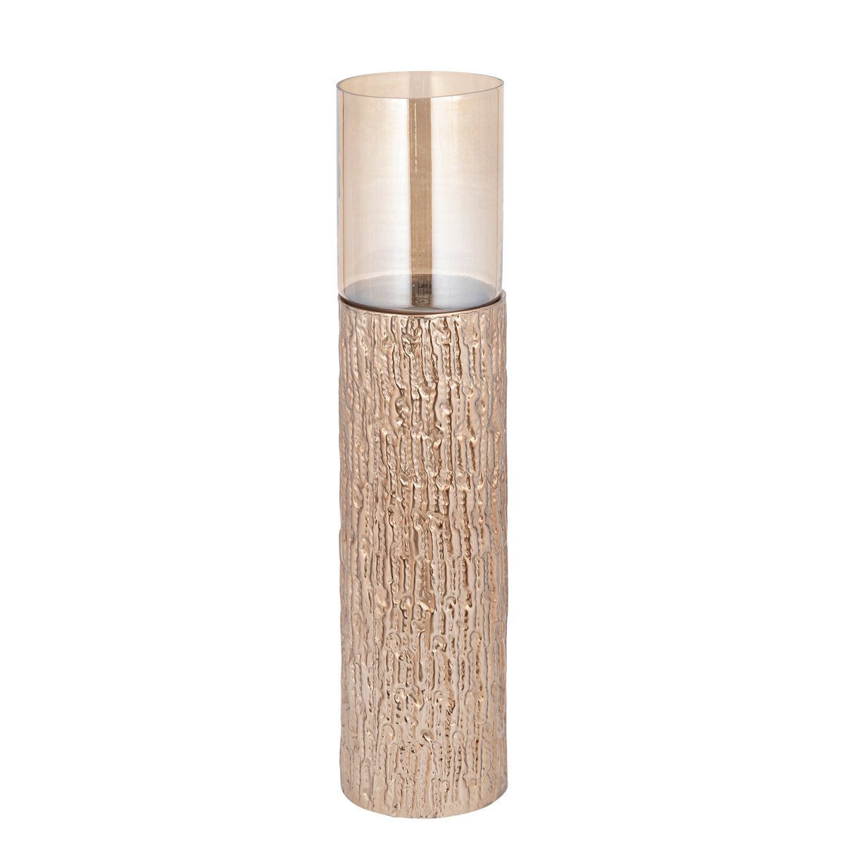 Windlicht – Braun Goldfarbenes Eisengestell, Bernstein Lüster Glas, Bodendesign, L – Rezy | PTMD