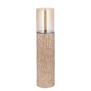 Windlicht – Braun Goldfarbenes Eisengestell, Bernstein Lüster Glas, Bodendesign, L – Rezy | PTMD