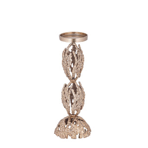 Candle holder – Brown Gold-colored Aluminum, Rough Texture, Round Shape, L – Barrie | PTMD