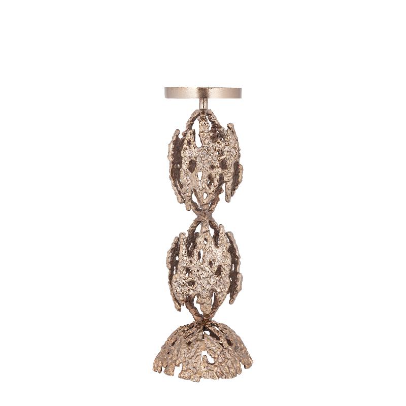 Candle holder – Brown Gold-colored Aluminum, Rough Texture, Round Shape, L – Barrie | PTMD