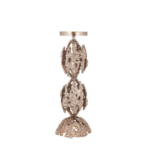 Candle holder – Brown Gold-colored Aluminum, Rough Texture, Round Shape, L – Barrie | PTMD