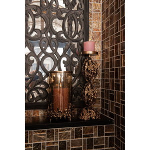 Candle holder – Brown Gold-colored Aluminum, Rough Texture, Round Shape, L – Barrie | PTMD