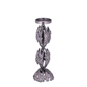 Candle Holder - Black Aluminum, Rough Texture, Round Shape, L - Barrie | PTMD