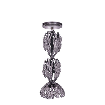 Candle Holder - Black Aluminum, Rough Texture, Round Shape, L - Barrie | PTMD