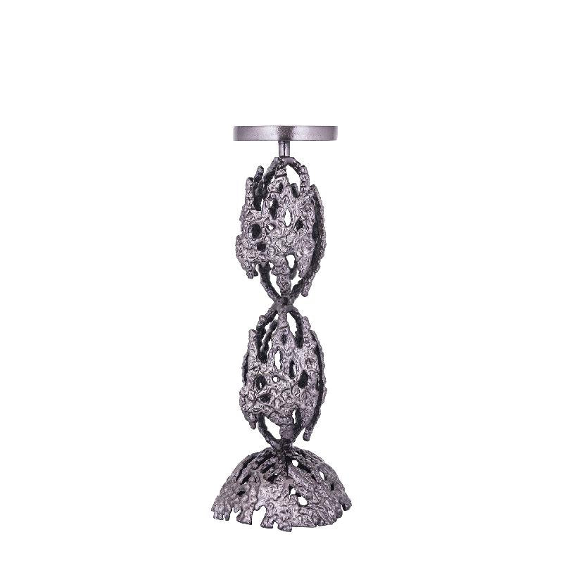 Candle Holder - Black Aluminum, Rough Texture, Round Shape, L - Barrie | PTMD