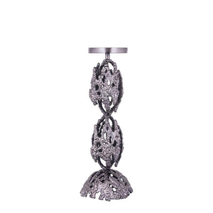 Candle Holder - Black Aluminum, Rough Texture, Round Shape, L - Barrie | PTMD