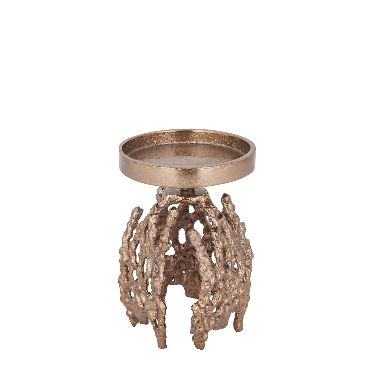 Candle Holder - Brown Gold-colored Aluminum, Rough Texture, Round Shape, S - Barrie | PTMD