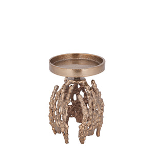 Candle Holder - Brown Gold-colored Aluminum, Rough Texture, Round Shape, S - Barrie | PTMD
