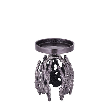 Candle Holder - Black Aluminum, Rough Texture, Round Shape, L - Barrie | PTMD