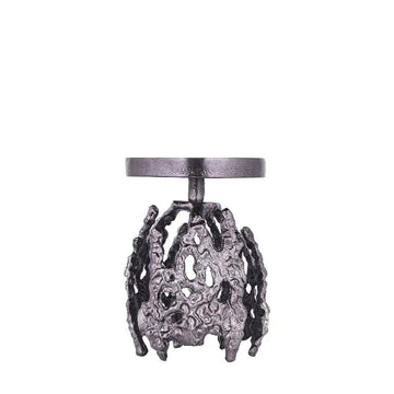 Candle Holder - Black Aluminum, Rough Texture, Round Shape, L - Barrie | PTMD