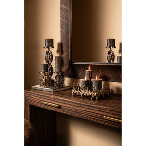 Candle Holder - Brown Gold-colored Aluminum, Rough Texture, Round Shape, S - Barrie | PTMD