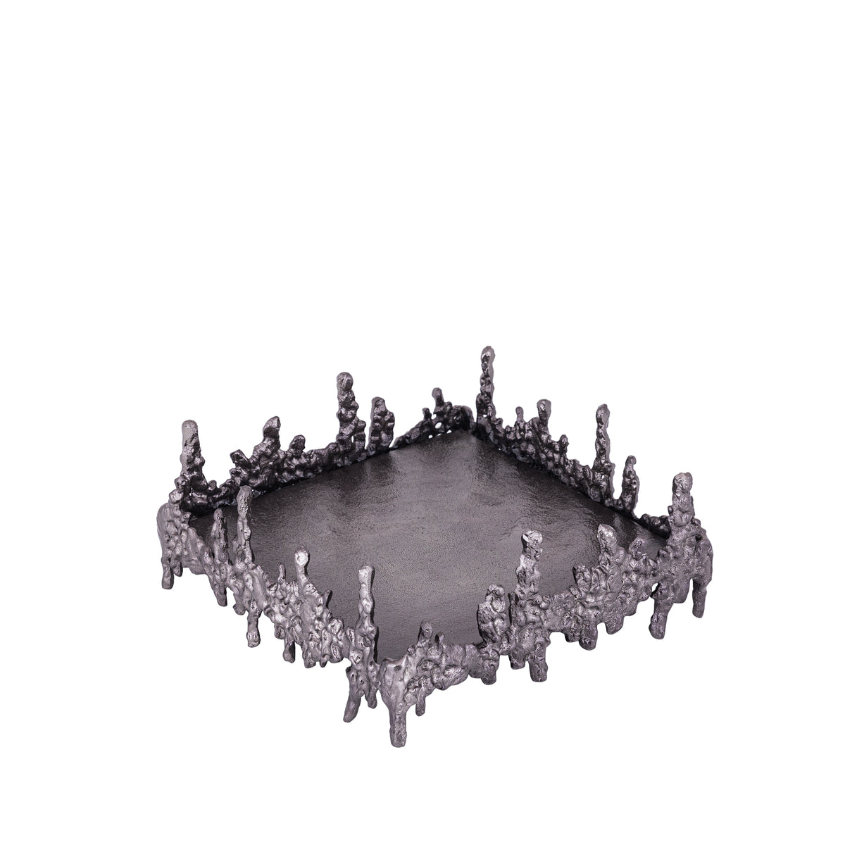 Plate - Aluminium, square shape, rough surface, gunmetal finish, handmade - Barrie | PTMD