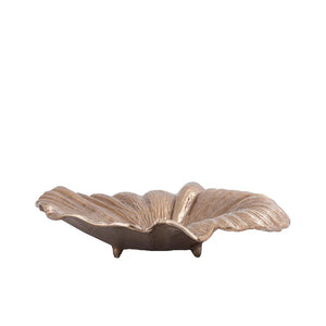 Bowl - aluminum, leaf design, wave structure, oval, brown-gold finish, handmade – Losh | PTMD