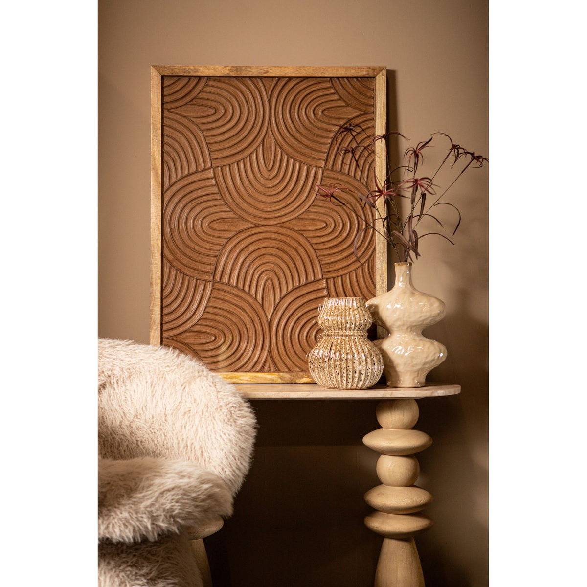 Wandpaneel – Wirbel Muster, MDF Holz, Brauner Farbton, L – Elasah | PTMD