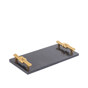 Tablett - Marmor, schwarz, rechteckig, goldfarbener Knoten-Griff, S – Aimie | PTMD