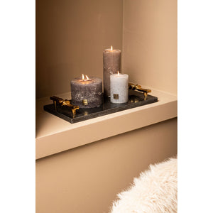 Tablett - Marmor, schwarz, rechteckig, goldfarbener Knoten-Griff, S – Aimie | PTMD