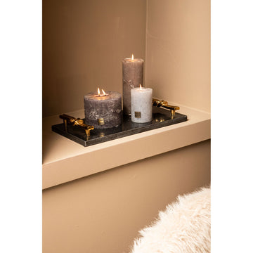 Tablett - Marmor, schwarz, rechteckig, goldfarbener Knoten-Griff, S – Aimie | PTMD
