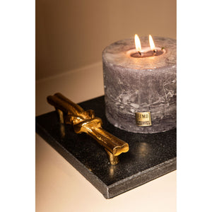 Tablett - Marmor, schwarz, rechteckig, goldfarbener Knoten-Griff, S – Aimie | PTMD