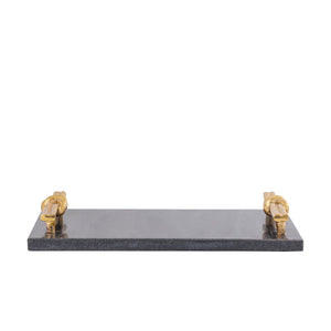 Tablett - Marmor, schwarz, rechteckig, goldfarbener Knoten-Griff, S – Aimie | PTMD