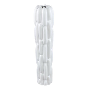 Vase – Stoneware Ceramic, Round Design, White Color, Block Pattern, L – Seanis | PTMD