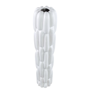 Vase - Stoneware Ceramic, Round Design, White Color, Block Pattern, S - Seanis | PTMD