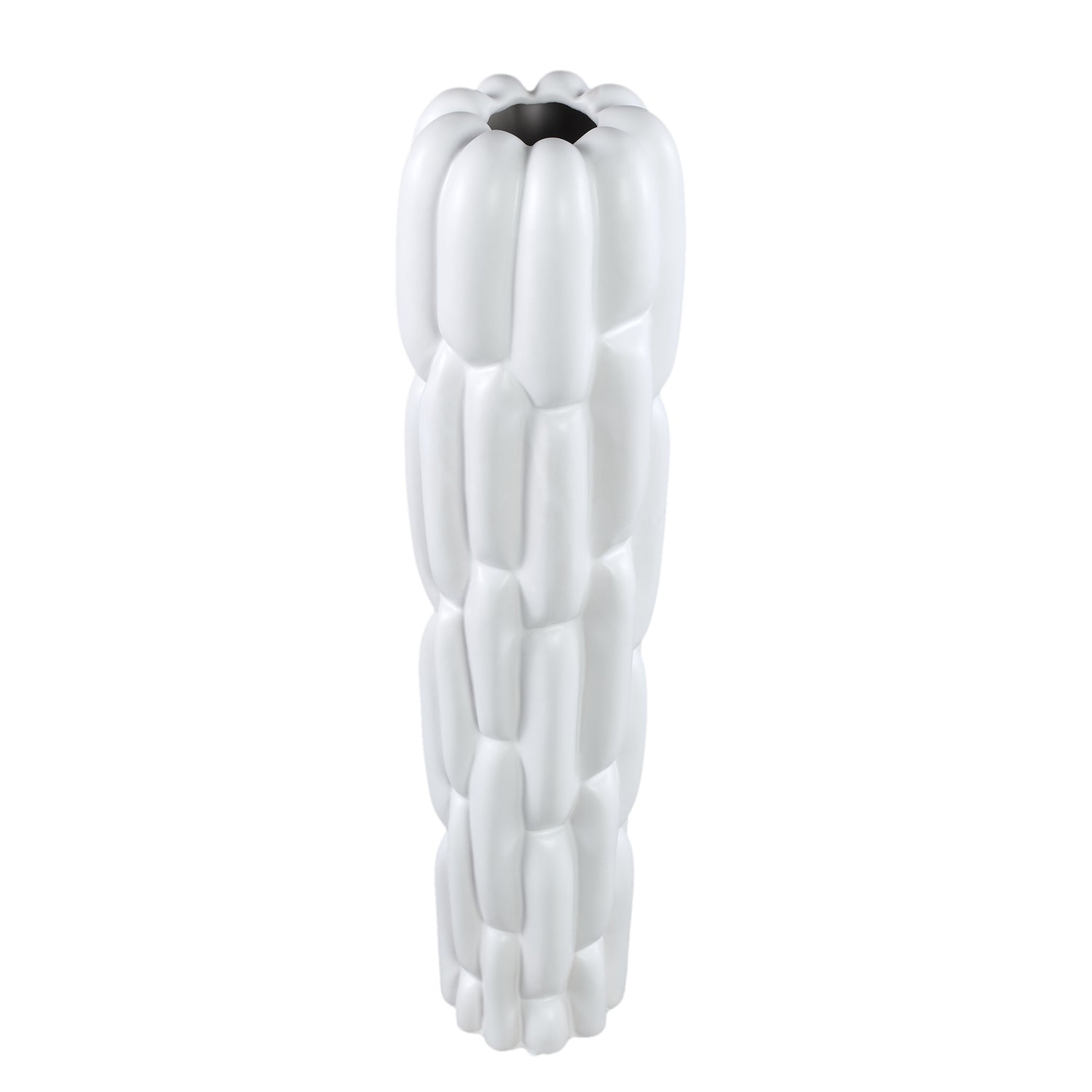 Vase – Stoneware Ceramic, Round Design, White Color, Block Pattern, L – Seanis | PTMD