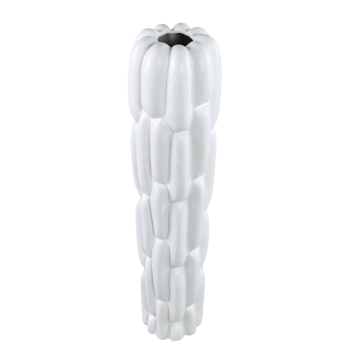 Vase – Stoneware Ceramic, Round Design, White Color, Block Pattern, L – Seanis | PTMD