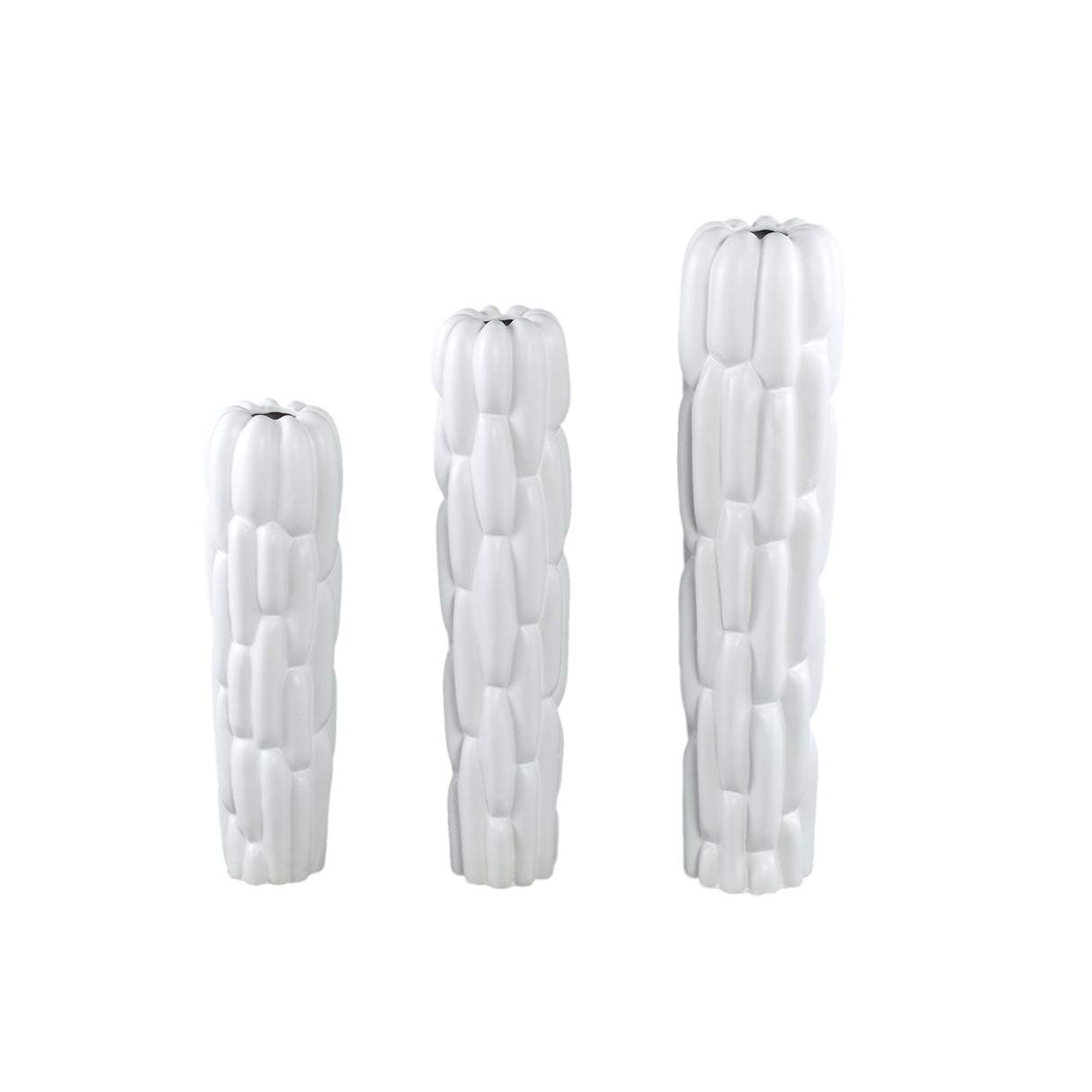 Vase - Stoneware Ceramic, Round Design, White Color, Block Pattern, S - Seanis | PTMD
