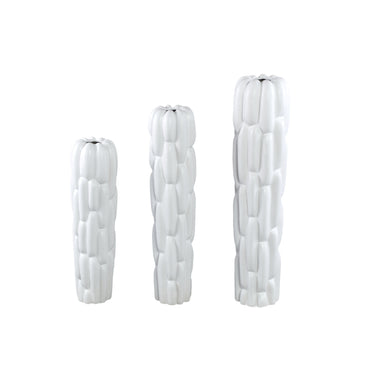 Vase – Steinzeug Keramik, Rundes Design, Weiße Farbe, Block Muster, M – Seanis | PTMD