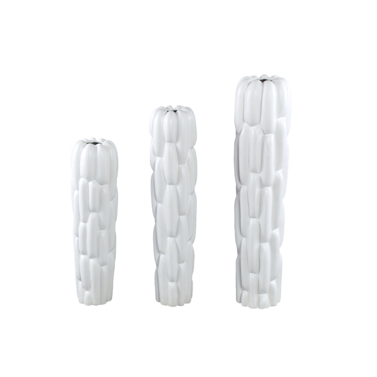 Vase – Stoneware Ceramic, Round Design, White Color, Block Pattern, L – Seanis | PTMD