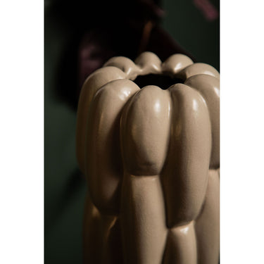 Vase – Steinzeug Keramik, Rundes Design, Graue Farbe, Block Muster, S – Seanis | PTMD