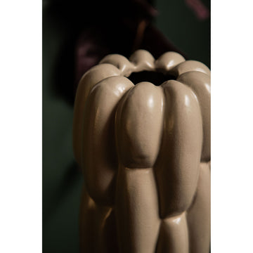 Vase – Stoneware Ceramic, Round Design, Gray Color, Block Pattern, M – Seanis | PTMD