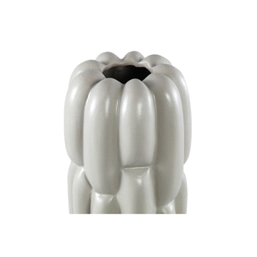Vase - Stoneware Ceramic, Round Design, Grey Color, Block Pattern, L - Seanis | PTMD