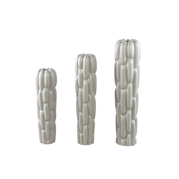 Vase – Stoneware Ceramic, Round Design, Gray Color, Block Pattern, M – Seanis | PTMD