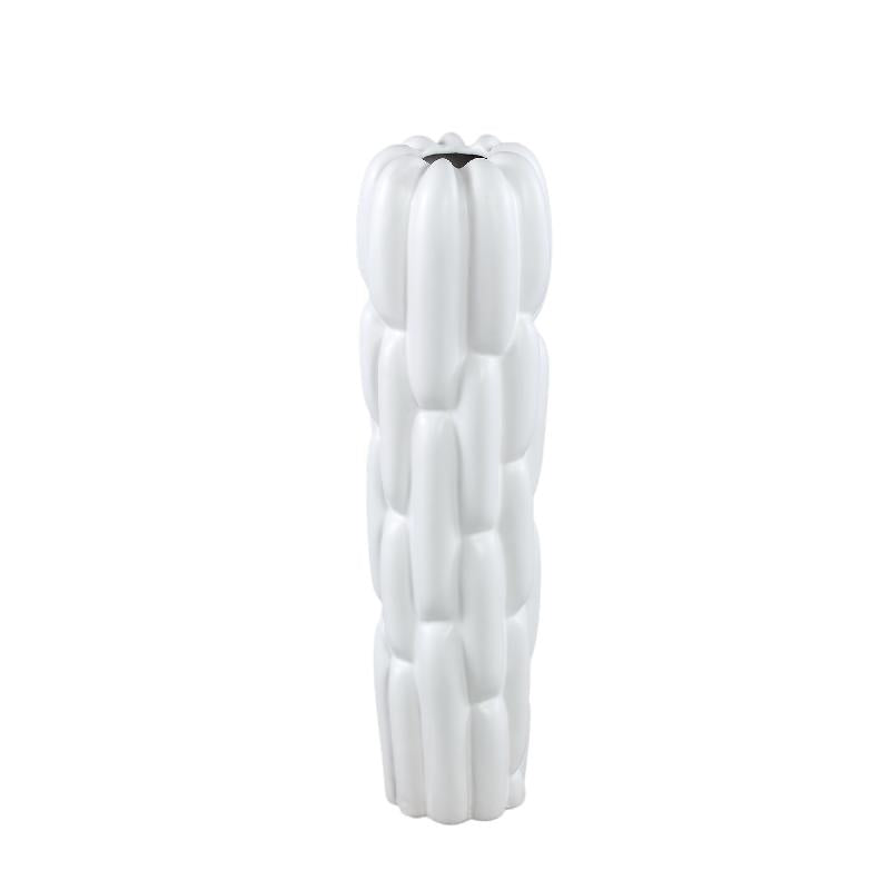 Vase - Stoneware Ceramic, Round Design, White Color, Block Pattern, S - Seanis | PTMD