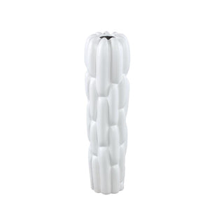 Vase - Stoneware Ceramic, Round Design, White Color, Block Pattern, S - Seanis | PTMD