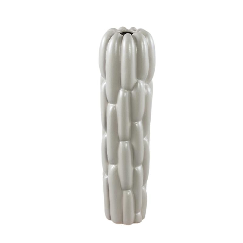 Vase – Stoneware Ceramic, Round Design, Grey Color, Block Pattern, S – Seanis | PTMD
