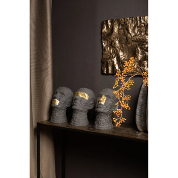 Statue – Kopf Design, Keramik Material, Schwarz, Goldene Mund Details – Bertrand | PTMD