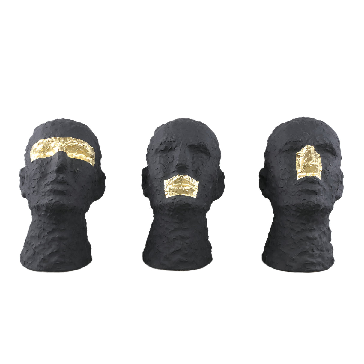 Statue – Kopf Design, Keramik Material, Schwarz, Goldene Nasen Details – Bertrand | PTMD