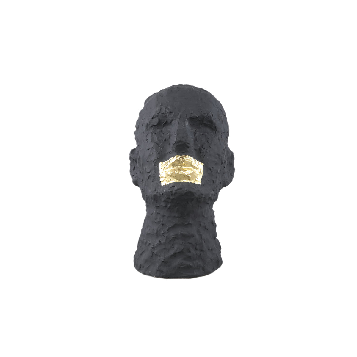 Statue - stoneware ceramic, hand-finished, black, head design, gold-colored mouth – Bertrand | PTMD