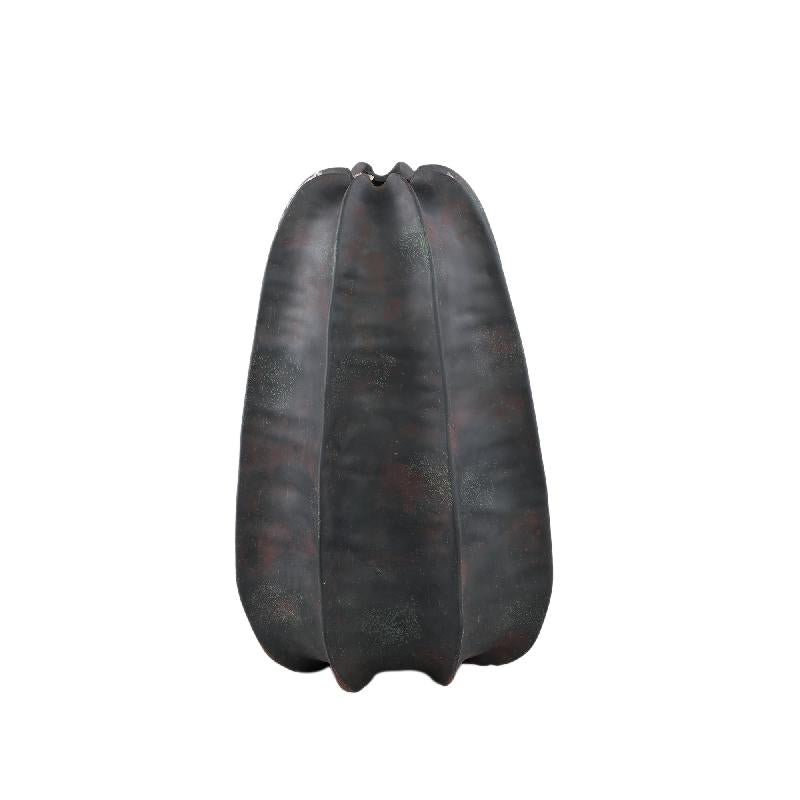 Vase - Stoneware Ceramic, Ribbed Design, Black Color, Tall Shape - Grayson | PTMD