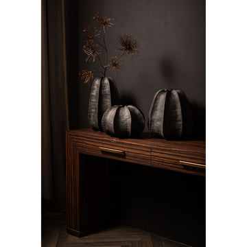 Vase - Black Surface, Round Shape, Ribbed Structure, Stoneware, M - Grayson | PTMD