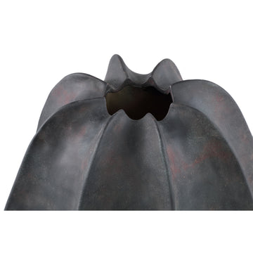 Vase - Stoneware Ceramic, Ribbed Design, Black Color, Wide Shape - Grayson | PTMD