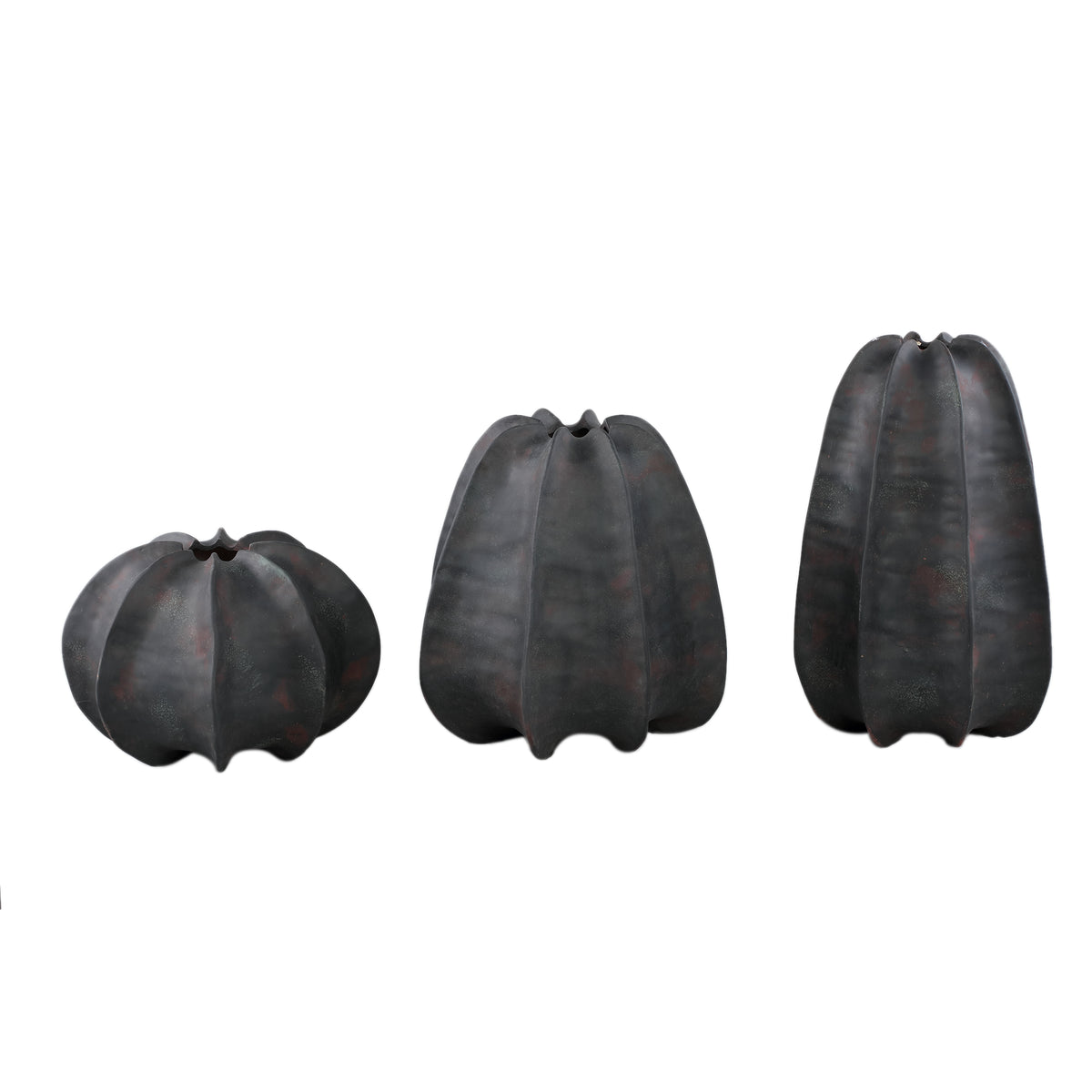 Vase - Black Surface, Round Shape, Ribbed Structure, Stoneware, M - Grayson | PTMD
