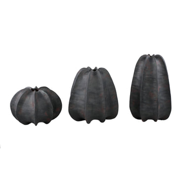 Vase - Black Surface, Round Shape, Ribbed Structure, Stoneware, M - Grayson | PTMD